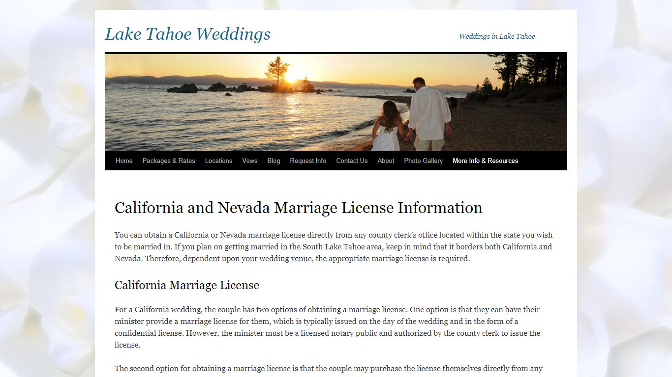 California and Nevada Marriage License Information - Lake Tahoe Weddings